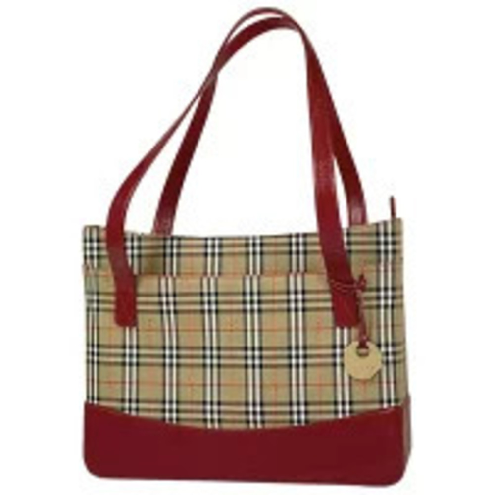 Burberry Check Shoulder Bag Tote Nova Canvas Beige Red